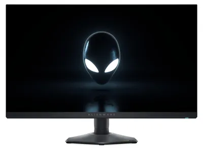 A gaming monitor displaying the Alienware logo.