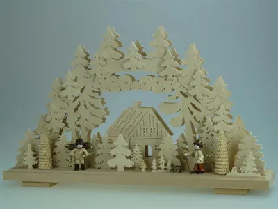 Produktbild von Schwibbogen mit Waldarbeiter am Haus und Beleuchtung BxHxT 50x30x7cm NEU
