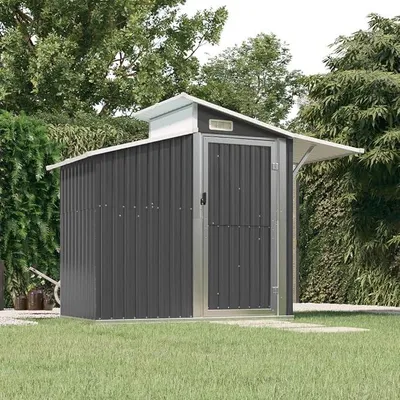 Produktbild von Gerätehaus 270x130x208,5 cm Gartenschrank Wetterfest Geräteschuppen Stahl Gartenhaus Metall Fahrradunterstand Kaminholzregal Blechhütte Anthrazit