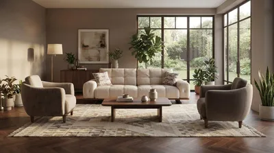 Productafbeelding van Moderne witte 3-zitsbank met 2 fauteuils, woonkamer, gestoffeerd