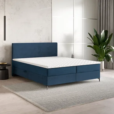 Produktbild von Masseno Boxspringbett TORREL 180x200 cm Komplett-Set mit Bonell Matratze und Topper, Polsterbett mit Bettkästen -Blau, POSO 05 + KRONOS 05