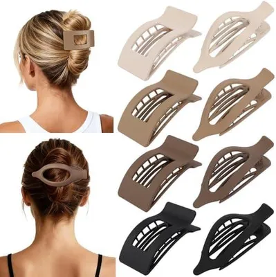 Produktbild von Haarklammern, 8 Stück, französische flache Claw Clips und Hair Clips mit starkem Halt, matte große Haarspangen für dünnes und dickes Haar