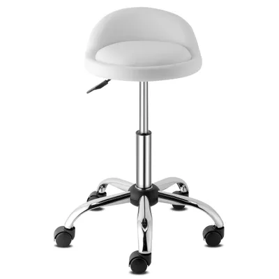 Produktbild von FCH Drehhocker, Weiß, höhenverstellbar, mit Rollen und Lehne, Kunstleder, Schaumstoff, verchromtes Metall