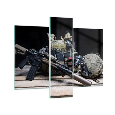 Produktbild von Bilder auf glas - Militaria Gewehr - 95x80cm - Glasbilder - Wandbilder - Kunstdruck - zum Aufhängen bereit - Wanddekoration aus Glas - Glas Bilder - Wandbild auf Glas - 3 Teile - GCB95x80-3889