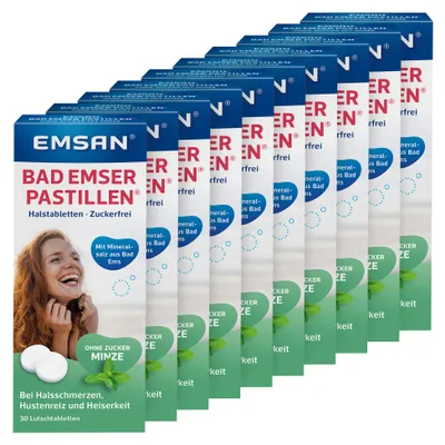 Produktbild von EMSAN Bad Emser Pastillen ohne Zucker Minze – 10x30 Stück, KI-generiertes Bild