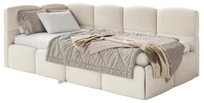 Image de Selsey Cloudy - Lit rembourré, tissu bouclé beige clair, 170x185 cm - côté gauche