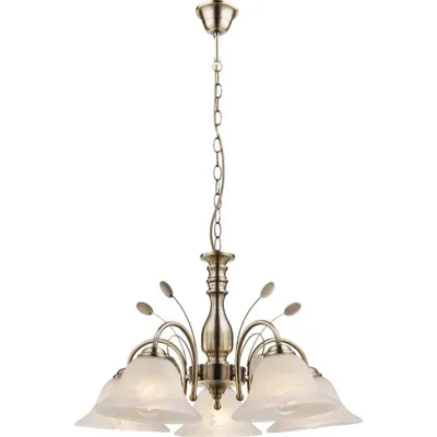 Obrázek produktu pro Globo Lighting lustr kovová mosaz, sklo, bílá, kabel PVC champagne, ø: 600mm, V: 1000mm, bez 5x E27 60W 230V