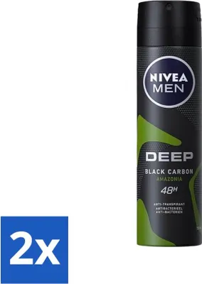 Zdjęcie produktu dla Nivea - Men - Dezodorant - Spray - Deep Black Carbon Amazonia - 150 ml - opakowanie ekonomiczne - 2 szt