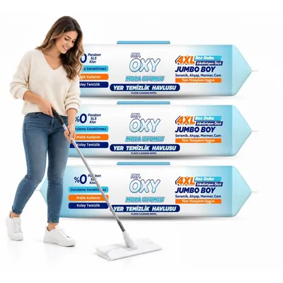 Productafbeelding van Mr. OXY 4XL vloerdoekjes, 50 stuks – Natte reinigingsdoekjes voor mop en vloerwisser – geschikt voor tegels, marmer, hout en glas – 3 verpakkingen
