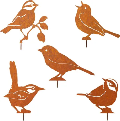 Productafbeelding van Decoratieve Tuinstekers met Vogelontwerpen in Roestkleur - Unieke Tuindecoratie