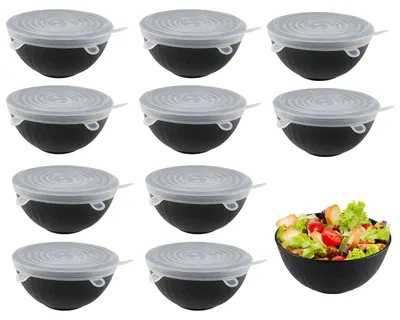 10er Set Kunststoff-Schalen mit Deckeln, Ø 14,5 cm, schwarz