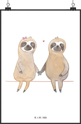 Produktbild von Mr. & Mrs. Panda Bild Faultier Pärchen DIN A2 - Weiß - Geschenk, Liebe, drucke, Faultiere, kunstdruck poster, Verlobt, wanddeko, Beziehung, Gemeinsam, Wandbild