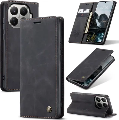 Produktbild von Hülle für Xiaomi 15T Pro Retro Kunstledertasche mit Standfunktion Schutzhülle Schwarz