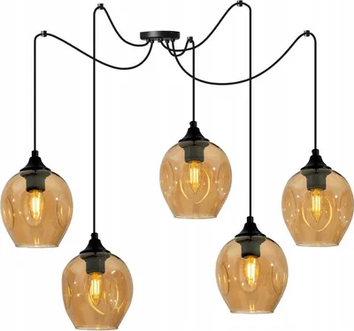 Obrázek produktu pro Prage Spider závěsná lampa - závěsná lampa ve tvaru pavouka - stropní lampa - pavoučí lampa s 5 hlavami - závěsná lampa z kovu a skla - medová