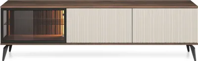 Produktbild von BETTSO VICO RTV-Schrank, Walnuss Warmia & Beige, geriffelt, Modern, mit LED-Beleuchtung, 3 Türen, Push-to-open Mechanismus, B180xH50xT39 cm