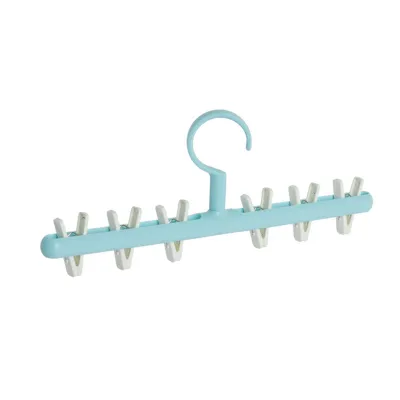 Produktbild von Ein-Line-Kleiderbügel Multi-Clip PP Anti-Cracking 360-Grad Rotatable Kleiderbügel Rack Haushaltsdarsteller-Blau