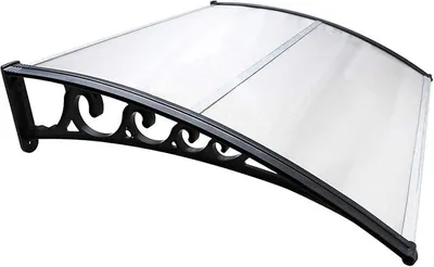 Produktbild von Vordach für Haustür 100 x 150 cm, Überdachung aus 5 mm Polycarbonat und ABS, Transparentes Pultbogenvordach, Pultvordach mit UV-Schutz für draußen, Regenschutz