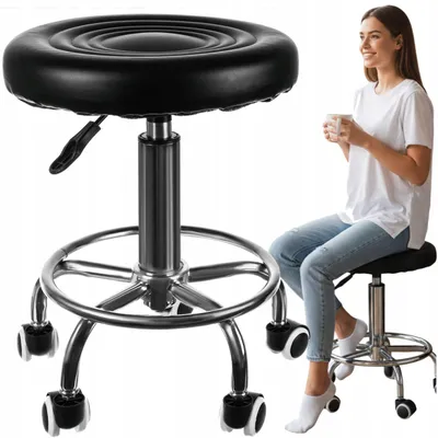 Produktbild von Barhocker, Friseurstuhl, Drehhocker, schwarz, verstellbare Räder