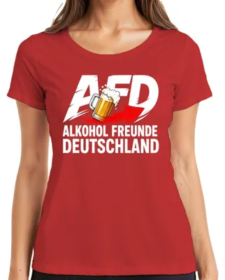 Immagine prodotto di T-shirt da donna, rosso, taglia XXL, con scritta "AFD", "Alkohol Freunde Deutschland" (Amici dell'alcol della Germania), "Bier" (birra), parodia, frase sarcastica