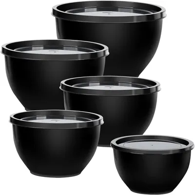 Obrázek produktu pro Sada salátových misek s víkem, 10 kusů, plast, stohovatelná, černá