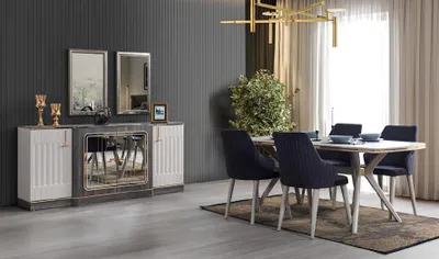 Produktbild von Luxus Esszimmer Set Esstisch + 6x Stühle + Sideboard mit 2x Spiegel Neu Set