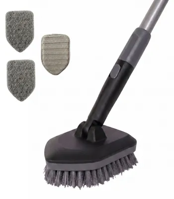 Produktbild von CLEANLY Schrubber mit Stiel 3 in 1 Set - Reinigungsbürste - Scheuerbürste - Schrubbbürste mit Teleskopstiel - Verstellbar 118-150 cm - Schwarz, Grau