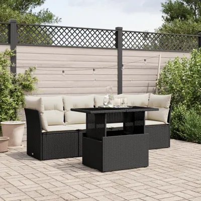 Produktbild von Möbel 5-tlg. Garten-Sofagarnitur mit Kissen Schwarz Poly Rattan - Sitzgruppe 3266346