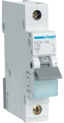 Immagine prodotto di Interruttore miniaturizzato 1 polo 6kA caratteristica C 16A 1 modulo Hager MCN116