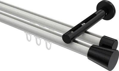 Produktbild von Interdeco Innenlaufstange / Gardinenstange mit Innenlauf Weiß / Schwarz, Typ Siteno Sitra (Konus), 20 mm Ø 2-läufig, 260 cm