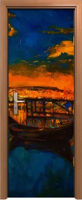 Produktbild von Türposter 70x200 cm Türaufkleber Türtapete Türfolie Klebefolie Boote Wasser Nacht Brücke Himmel