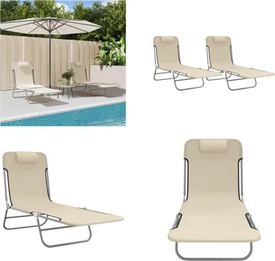 Image de vidaXL Transats pliables 2 pièces Crème Textilène et acier - Transat - Transats - Chaise longue de jardin - Chaise longue d'extérieur