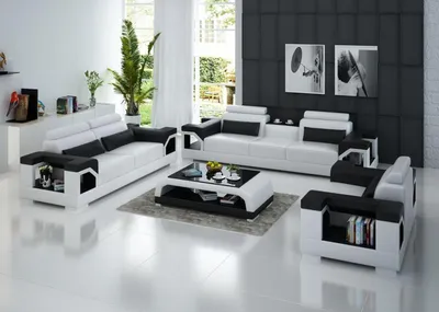Image de Canapé en cuir Canapé 3+1+1 places Design Canapé moderne Blanc Set
