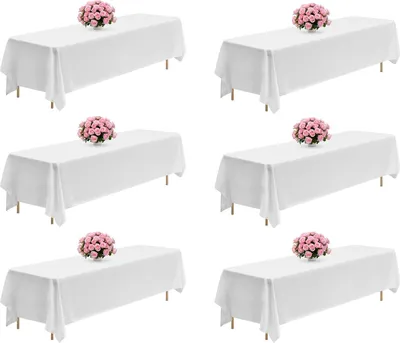 Produktbild von 6er-Set Tischdecken - Rechteckig 228,6 x 335,3 cm - Polyestergewebe - Wiederverwendbar - Maschinenwaschbar - Für Partys Hochzeiten Bankette - Weiß