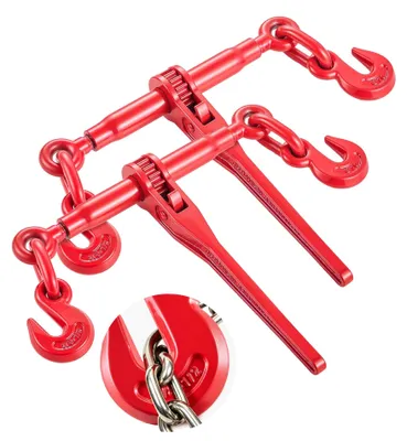 Obrázok produktu pre VEVOR 9215LBS 3/8" - 1/2" račňové viazanie, 9 215 LBS, bezpečné pracovné zaťaženie, hák G70 a nastaviteľná dĺžka, pre reťaze triedy 70-80, viazanie, preprava, ťahanie, 2 balenia, červená farba