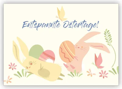 Produktbild von 4x Fröhliche Osterkarte mit Hasen bei der Ostereier-Suche: Entspannte Ostertage!