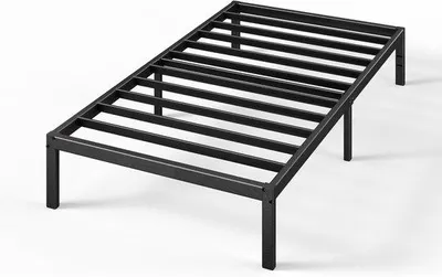 Obrázek produktu pro Kovová postel s podstavcem, rám postele 90 x 200 cm, kovový rám postele, moderní kovová postel pro dospělé, děti a mládež, snadná montáž, jednolůžko, černá, výška 36 cm
