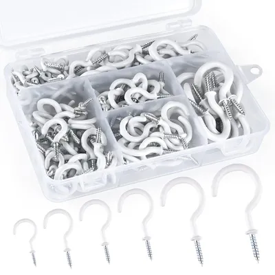 Productafbeelding van TRANKIELO® - Set van 170 sterke witte schroefhaken – 6 maten, gecoat en duurzaam – Perfect voor thuis en tuin