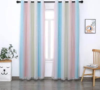 Obrázek produktu pro Topchances 2 kusy Nursery Záclony s očky - V 243 x Š 132 cm Hvězda Záclony s Voile Curtain Nursery Girls Eyelet Curtain,Rainbow