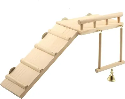 Produktbild von Vogelkäfig-Zubehör für Papageien - Hängematte und Kletterleiter - 2 Stück - Holz und Metall