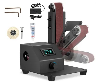 Image de Mini-ponceuse à bande - Ponceuse de table électrique - 350 W - Vitesse variable - 5000 tr/min - 10 bandes abrasives - 300 x 30 mm - Noir