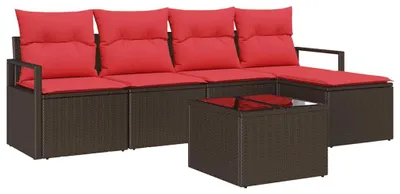 Image de Ensemble de Canapés avec coussin 6 pcs Marron polyrotin
