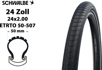 Produktbild von 24 Zoll SCHWALBE Big Apple Reifen 24x2.00 RaceGuard Reflex 50-507