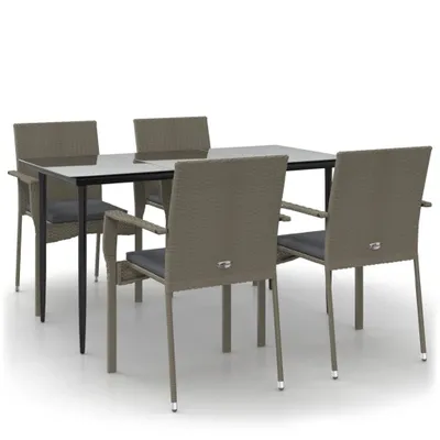 Immagine prodotto di vidaXL Set da pranzo da giardino 5 pezzi con cuscini in polyrattan nero e grigio