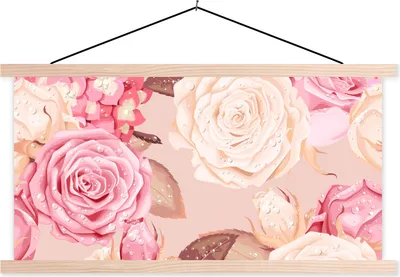 Produktbild von MuchoWow® Textilposter Rosen - Natur - Blumen 60x30 cm mit holzfarbenen Rahmen - Dekoration