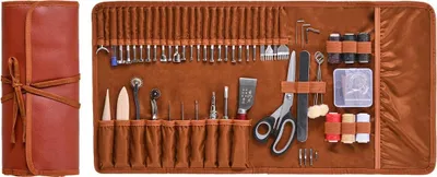 Productafbeelding van Gereedschapset voor leerbewerking, 72-delig: graveer-, pons-, stempel- en naaigereedschap