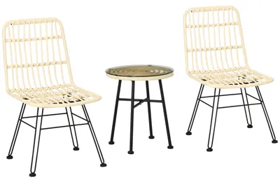 Immagine prodotto di Set Tavolino e 2 Sedie in Rattan Polietilene Crema