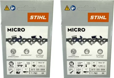 Produktbild von Stihl 2x 1/4" Picco Micro 3 (PM3) Sägekette 30 cm 1/4" P 1,1 mm 64 TG 2 Stück ( 2x 36700000064 )