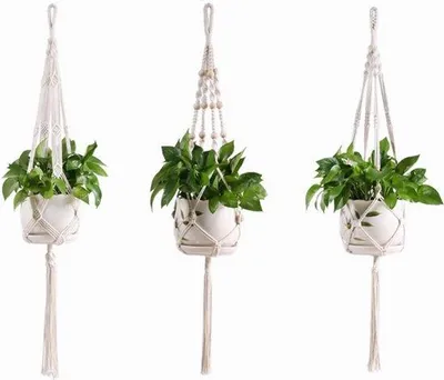Image de 3 suspensions pour paniers, décorations végétales, fil de coton, décorations murales, balcon, jardin, décoration d'intérieur