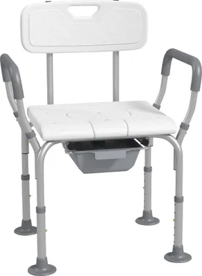 Image de Chaise de douche chaise percšŠe avec seau hauteur ršŠglable pieds antidšŠrapants charge max. 136Kg en aluminium HDPE blanc