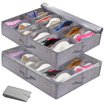 Aufbewahrungsbox unter dem Bett, 2er-Set, 24 Fächer, faltbar, 75x60x15 cm